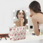 Cosmetic Bags for Women - Corduroy Cosmetic Bag Aesthetic Women Handbags Purses Smile Dots Makeup Organizer Storage Makeup Bag Girls Case Bags (Flowers-Cherry)
