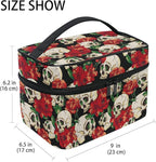 Skull Goth Makeup Bag, Gothic Skull and Flower Travel Makeup Organizer Bags Toiletry Bag Box Travel Cosmetic Bag Make Up Train Case for Women Teen Girl Ladies