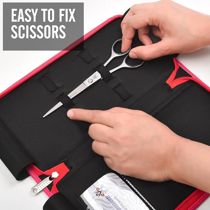 Leather 5 Scissor & Shear Storage Case for Hairstylist - Hairdresser -Scissor Holder Perfect for home-saloon use (Pink)