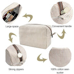 GFU Cosmetic Bags for Women, Seersucker Cosmetic Bag, Travel Toiletry Stripe Makeup Bag, Large Women Aesthetic Organizer Storage Pouch, Girls Handbags Purses, brown