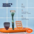 Dollar Shave Club | Travel Shave Set | 4 Swift Rinse Refill Cartridges, 1 Handle (Green), 1 Razor Cover