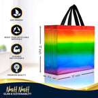 Nush Nush Large Rainbow Gift Bags– Set of 12 Colorful Holographic Reusable Gift Bags with Handles - Ideal Rainbow Goodie Bag for Birthday Party, Kids Party, Sleepover, Pride Events - 13x5x11