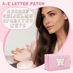 Small Personalized Initial A-Z Patch Makeup Bag,Pink Cute PU Leather Glitter Letter Cosmetic Bag for Teen Girls,Travel Toiletry Bag with Zipper,Preppy Monogrammed Birthday Gift for Daughter Niece W