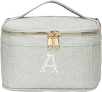 EURYNOME Sparkling Monogram Makeup Bag - Water-Resistant Travel Cosmetic Organizer (8.3x5.1x5.1 Inch) for Women, Custom Letter A Design