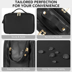 Travel Makeup Bag Women's Large Capacity Cosmetic Portable Organizer Large Opening Waterproof Storage Toiletry Bags Vertical Free-Standing Brush Holder for Easy Access Black
