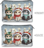 COEQINE Christmas Makeup Bag For Purses for Women Cute Cat Money Bags With Zipper Leather Cosmetic Bag For Purse Cute Soft Aesthetic Travel Toiletry Bag for Womens Birthday Gifts