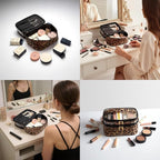 Double-layer Cosmetic Bag Makeup Bag Travel Makeup Bag Makeup Bags for Women Cosmetics Cases Portable Waterproof Foldable (Leopard)