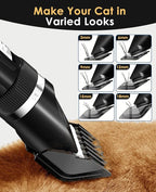 oneisall Quiet Cat Clippers for Matted & Long Hair, 2-Speed Cordless Pet Shaver Grooming Kit for Cats, Small Dogs & Animals (Black)
