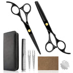 Professional Home Hair Cutting Kit Home Haircutting Scissors Barber Salon Home Thinning Shears Kit with Comb Case for Men Women Black