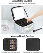 Chomeiu Makeup Bag with LED Mirror, Cute Cosmetic Bags Birthday Gifts for Girls Women, Makeup Train Case Artists Organizer Large Make Up Bags with Light Up Mirror 3 Color Lights, Floral Print
