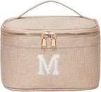 EURYNOME Makeup Bag with Custom Letter M, Water-Resistant Travel Organizer Pouch, (8.3x5.1x5.1 Inch) Cosmetic Case for Women