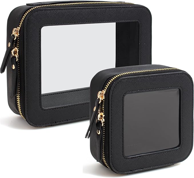 KOTORA Small Makeup Bag for Purse Cute Travel Makeup Bag Clear Cosmetic Bag with Zipper, Car Make Up Bag Organizer Storage Traveling Car Accessories Travel Essentials for Women (Black)