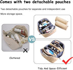 BOYATU Travel Makeup Bags for Women Cosmetic Bag: Puffy Make up Bags Set of 3 - Vegan Leather Makeup Organizer - Waterproof Large Toiletry Bag with Compartments - Travel Essentials (H-2-Khaki)