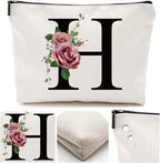 Initial A-Z Personalized Letter Makeup Bag, Monogrammed Bridesmaid Gifts/Presents Cosmetic Bag, Portable Stationery Storage Organizer Pouch, Friendship Love Travel Makeup Bags