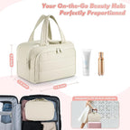 Travel Toiletry Bag:  Large Capacity, 4 Compartments, Wet/Dry Separation, Ultra-Soft Lightweight Fabric & Anti-Spill Design for Travel,Gym,Gift(11.8" L) (Off-White)