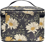 Cottagecore forest Daisy Flower Pattern Travel Makeup Bag for Women,Multifuntional Makeup Organizer,Large Capacity Cosmetic Bag,Toiletry Bag for Women with Zipper and Portable Handle