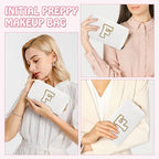 Small Initial Preppy Makeup Bag, Personalized Travel Cosmetic Organizer Chenille Letter White Toiletry Zipper Pouch, Portable Waterproof Makeup Case Birthday Gifts for Female Friends Mom(Letter F)