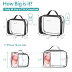 PACKISM Clear Makeup Bag - 2 Pack TSA Approved Toiletry Bag with Handle and 180° Large Opening, Clear Toiletry Bag Fit Carry-on Travel Essential, Travel Bags for Toiletries, Black