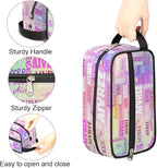 Custom Travel Cosmetic Bag with Name, Personalized Large Capacity Weekend Toiletry Bag Portable Bathroom Makeup Organizer, Colorful Pink Purple Galaxy Background