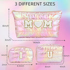 Hiroyuki 3pcs Iridescent Quilted Makeup Bag (ILOVEUMOM, pink)
