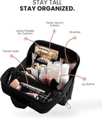 APT 1101 Standing Makeup Bag, Travel Makeup Organizer with Magnetic Fold-Down Design, Portable makeup Case with Compartments for Brushes & Tools (Black)