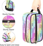 Customized Travel Makeup Toiletry Bag, Waterproof Large Cosmetic Bag Makeup Shaving Bag Organizer Case, Rainbow Colorful Shiny Stars