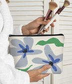 Floral Makeup Organizer, Blue Flower Cosmetic Bag, Small Makeup Bag for Women & Girls, Gifts