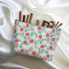 Cute Flowers Strawberry Makeup Bag Floral Cosmetic Bag Friend Friendship Gifts for Women Girls Sister Mom Coworker Botanical Travel Organizer Zipper Pouch Christmas Thanksgiving Birthday Gifts