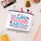 2 Pcs Medicine Makeup Bag, Large Capacity Travel Makeup Case Cosmetic Bags for Women, Portable Pouch Purse Travel Essentials Toiletries Accessories, Christmas Birthday Gifts for Women-1