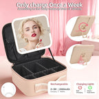 Travel Makeup Bag with LED Mirror,Removable Mirror with 3 Color Modes,Portable makeup travel organizer for Women,Makeup Case with 8 Adjustable EVA Dividers,Cosmetic Train Case with Lighted Mirror