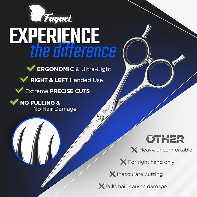 Fagaci Professional Hair Thinning Scissors, 6" 440C Steel, Extreme Sharpness, Texturizing Shears, Barber Scissors Set, Slim Blades