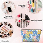 Womens Leather Makeup Bag Cosmetic Bag Travel Toiletry Bags Make Up Bags for Women Adult (Boho-Coral 1)