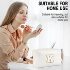 Gifts for Girls Initial Makeup Bag Personalized Cosmetic Bag with Zipper Cute Travel Toiletry Bags Waterproof PU Preppy Makeup Pouch Birthday Gift for Teen Girls Women(White K)