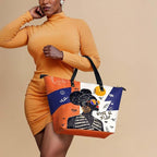African Black Women's Leather Tote Bag, Large, Premium Vegan Leather, Full Zip, Perfect Christmas Gifts For Women