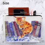 Cat Cosmetic Travel Bag For Toiletries, Funny Cat Kitten Sleep Floral Library Bookshelf Makeup Bag Toiletry Bags For Women, Flax Cosmetic Bags Make Up Bag Purse Toiletries Bag Birthday Gift