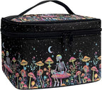Colorful Mushroom Skull Floral Pattern Travel Makeup Bag for Women Large Capacity Cosmetic Bag with Zipper and Handle Portable Toiletry Bag Make Up Organizers