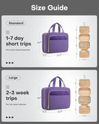 HOTOR Travel Toiletry Bag for Women & Men, Waterproof Makeup Bag with Hanging Hook and Multiple Pockets, Cosmetic Bags for Women, Travel Essentials, 11.2'' x 3.2'' x 8.9'', Dark Purple
