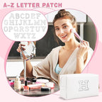 Bride Gifts – Personalized Initial Makeup Bag with Pearl Rhinestone Patch, Preppy White Monogram Cosmetic/Toiletry Pouch, bridesmaid Gifts, Bridal Shower Gifts, Wedding Gifts, Bridal Gifts,H