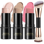 3 Pcs Cream Contour Stick Makeup Kit, Shades with Highlighter, Blush and Bronzer Contour Stick for Sculpt the Cheeks, Waterproof, Matte & Dewy Finish (Universal,#03+#08+#13)