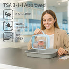 PACKISM Clear Makeup Bag - 3 Pack TSA Approved Toiletry Bag with Handle and 180° Large Opening, Sturdy Clear Toiletry Bag Fit Carry-on Travel Essential, Travel Bags for Toiletries, Ice Blue
