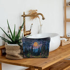 Watercolor Full Moon Above the Wildflowers Makeup bag, Cottagecore Accessories Cosmetic Bag, Cottagecore Gifts, Mystical Under Cold Moons Scenic Cosmetic Bag Toiletry Bag