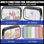 16 Pack Waterproof Cosmetic Bag TSA Approved Toiletry Bag, Portable Travel Pouch with Zipper, Vinyl Plastic Organizer Storage for Men and Women (Black-L)