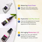 YEOUTH Skin Care Set: Hyaluronic Acid Serum with Vitamin C, Face Toner, Face Moisturizer, Skincare Kit for Hydrating and Smooth Looking Skin, Facial Kit 3-Piece