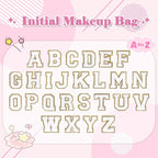 Personalized Initial A-Z Preppy Patch Makeup Bag,Small PU Chenille Letter Cosmetic Bag with Zipper for Teen Girls,Pink Cute Toiletry Organizer Bag,Monogram Makeup Case Gift for Women Girls,Letter A