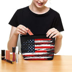Vintage Retro American Flag Art Toiletry Bag Holder Portable Gift for Girls Women Large Capacity Travel Makeup Train Case for Cosmetics Digital Accessories Fashion Travel Bag