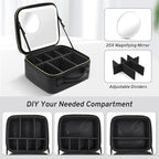 Makeup Bag with Magnetic Detachable Lighted Mirror 360° Swivel Angle, Travel Makeup Bag with Lights Portable Makeup Case Organizer with Mirror, Partition Cosmetic Bag Tools Accessories Train Case Gift