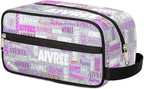 Personalized Travel Cosmetic Bag Waterproof Makeup Bags, Custom Name Organizer Case Toiletries Container Bag Silver Glitters