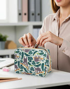 Aosbos Small Travel Makeup Pouch - Cosmetic Bag for Women - Green Leaf