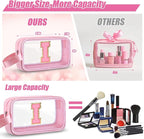Initial Makeup Bag,Letter I Cute Clear Monogrammed Cosmetic Travel Bag for Womens Girls,Personalized Pink Aesthetic Traveling Make Up Organizer Bag for Beach,Waterproof Toiletry Bag