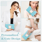 Small Personalized Initial A-Z Preppy Patch Makeup Bag,PU Chenille Letter Travel Cosmetic Pouch with Zipper,Blue Cute Toiletry Bag,Gift Ideal for Teen Girls Women Teacher Bridesmaid,Letter W